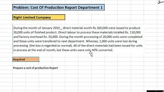 Problem Cost of Production report Department 1