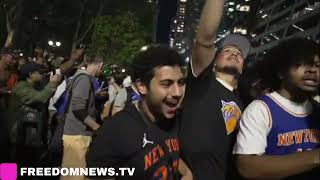 "Hare Krishna!" CHANTS as Knicks Fans join in on the dance - Bryant Park Knicks