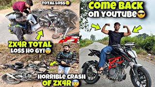 Siddu bhai is back on YouTube😎|ZX4r crash💔|Bike total loss😰|kawa h2r