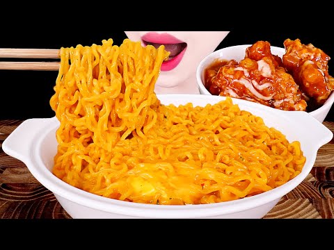 ASMR MUKBANG｜CHEESY NOODLES, FRIED CHICKEN, SHIN RAMEN 신라면 툼바, 처갓집 슈프림 양념치킨 EATING SOUNDS 먹방