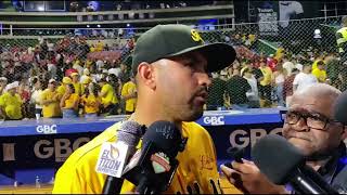 Luis Pipe Urueta , Manager de Aguilas Cibaeñas Da Crédito Al Picheo En La Victoria Sobre Escogido