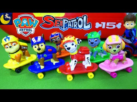 Paw Patrol Toys Skateboard Pups with Sea Patroller Boat Funny Toy Stories for Kids Chase Marshall!