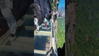 Scared on a glass skywalk, my legs shook, then I got startled