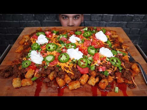 ASMR LOADED TATER TOT NACHOS MUKBANG