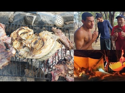 HOJE TEVE MUTIRÃO DE PESCAR PREPARAMOS UM BODE NA BEIRA D'ÁGUA ACAMPAMENTO NO TURNO