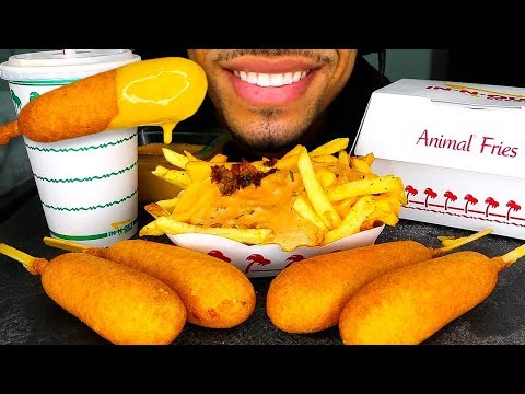 ASMR IN-N-OUT ANIMAL STYLE FRIES & CORN DOGS SECRET MENU VANILLA SHAKE MUKBANG EATING SHOW JERRY