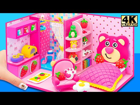 (AMAZING) How To Make Pink Bear House with Cutest Lotso Bed, 4 Room from Clay ❤️ DIY Miniature House