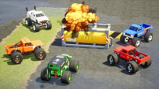 Lego Monster Trucks vs Propane Tank - Brick Rigs