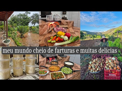 Chuva na roça | comida deliciosa no fogão de lenha+ colheita das cebolas