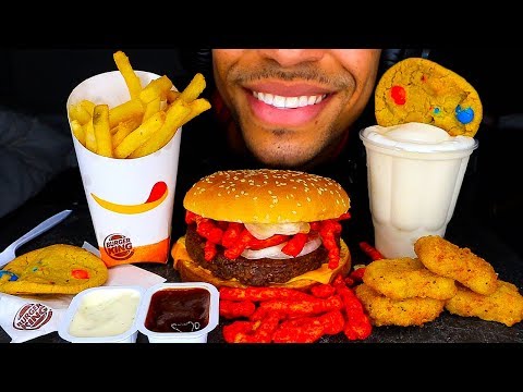 ASMR BURGER KING IMPOSSIBLE WHOPPER CHEETOS NUGGETS ICE CREAM COOKIE MUKBANG JERRY EATING NO TALKING