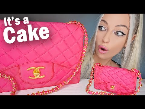 ASMR EDIBLE CHANEL BAG, PINK FOOD, REALISTIC CAKE, BIG VS SMALL FOOD, MUKBANG, 큰 음식 VS 작은 음식 챌린지