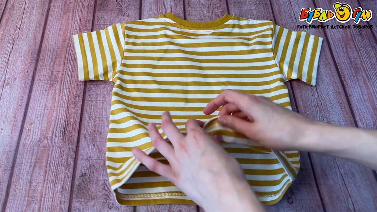 Футболка Lanson Kids в полоску с накладным карманом желтая - видео