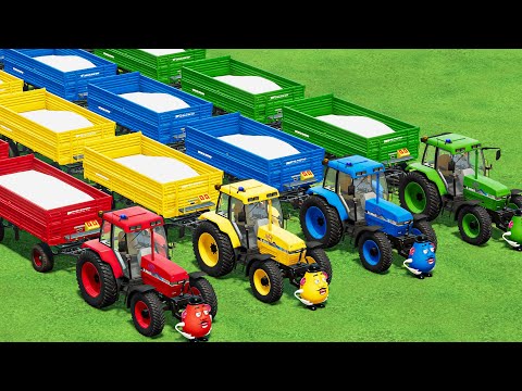 Road TRAIN With Colors! LIME Transport with COLORFUL CASE Tractors & Flatbed Trailer! FS22