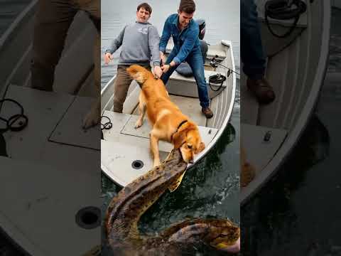 A huge anaconda grabbed a dog and tried to drag it under water