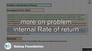 more on problem Internal Rate of return