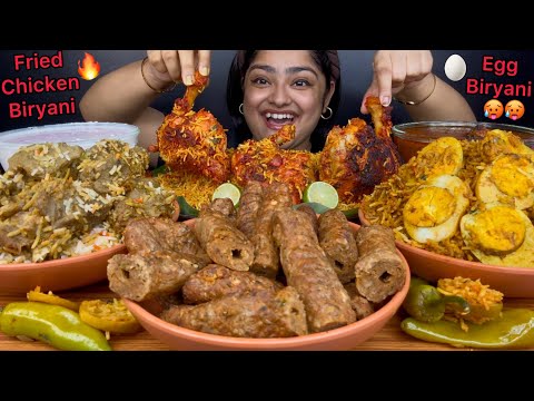 SPICY FRIED CHICKEN BIRYANI, HYDERABADI EGG BIRYANI, MUTTON BIRYANI & CHICKEN SEEKH KEBBAB, MUKBANG