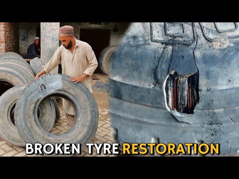 How Fabulous Process of Patching Torn Truck Tire by Local Old Man | How to Repair Truck Tire