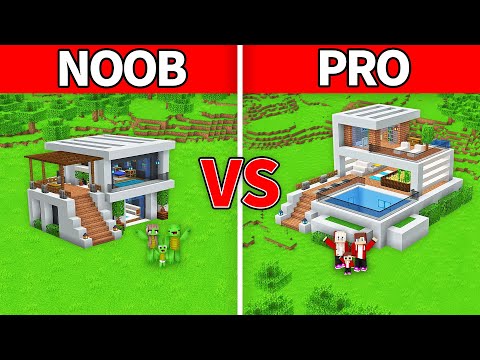 JJ Family & Mikey Family - NOOB vs PRO : Modern House Build Challenge in Minecraft!
