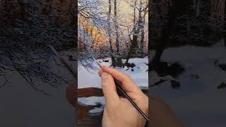 Painting Hyper-Realistic Snowy Trees  #satisfying #art #artlessons