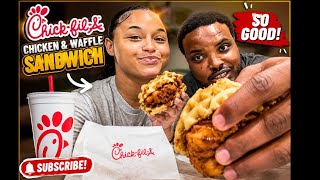 Raw Reaction To The Chick-fil-A Chicken And Waffle Breakfast Sandwich! ￼￼