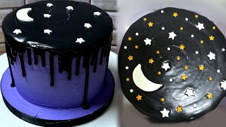 Decorating a simple Drip Cake. Purple Galaxy Decoration