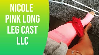 Nicole broke her knee, and Now she has a perfect pink long leg cast