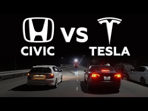 Электрокар Tesla против Civic Type R ДВС  ||  Civic FK8 Type R VS Porsche Panamera