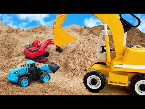 Rescue the truck from the pit with excavator and crane truck | Car toy stories | Enjo mini farm