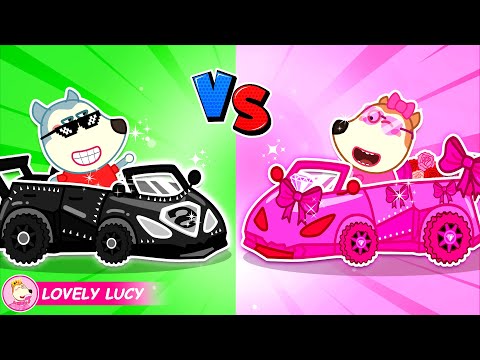 Pink vs Black Toy Cars Challenge by Lucy - Play with Toy Cars for Kids | Lucy Funny Kids Cartoon