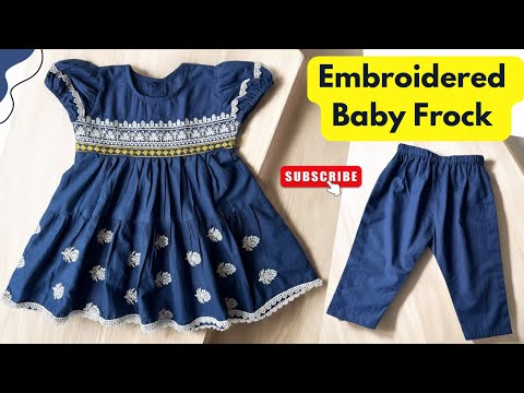 How to Cut And Stitch Embroidered Baby Frock || New Baby Frock Design||