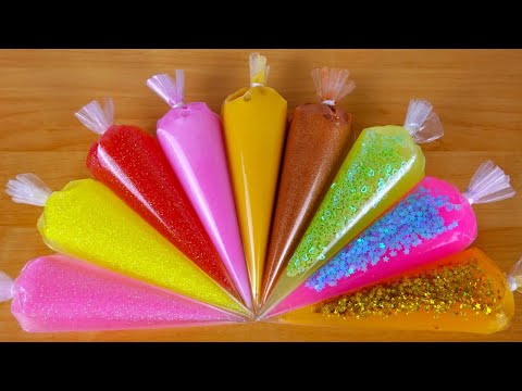 Making Bright Orange Clear Slime With Piping Bags ! ASMR Satisfying Slime ! Part 557