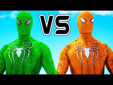 GREEN SPIDERMAN VS ORANGE SPIDERMAN - EPIC BATTLE