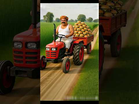 the farmer brings burgers in a tractor and eats all the burgers 😢 #ai #farmer #monkey #pizza #burger