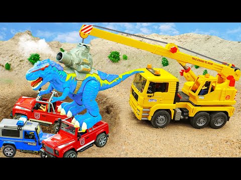 Sand Truck, crane, excavator, sports car - Rescue Dinosaurs and Fill Sand Pits