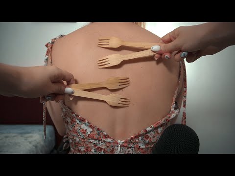 asmr back scratch with long nails, forks | plus tracing, makeup brush & crinkly coconut oil