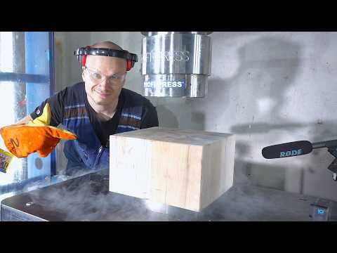 Can Giant Wood Block Frozen in Liquid Nitrogen STOP Hydraulic Press