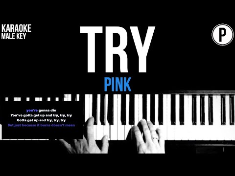 Pink – Try Karaoke MALE KEY Slower Acoustic Piano Instrumental Cover Lyrics On Screen