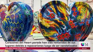 Corazones del desfile del corazón han sido removidos de sus lugares porque fueron vandalizados.
