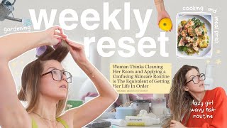 weekly reset: meal prep, cleaning, errands + lazy girl wavy hair routine