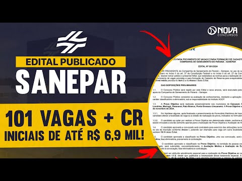 Concurso SANEPAR 2024 Iniciais de até R$ 6,9 MIL !