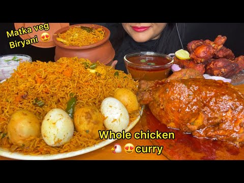 ASMR SPICY MATKA BIRYANI,SPICY WHOLE CHICKEN CURRY,CHICKEN LEG PIECE FRY,RAITA * FOOD EATING *