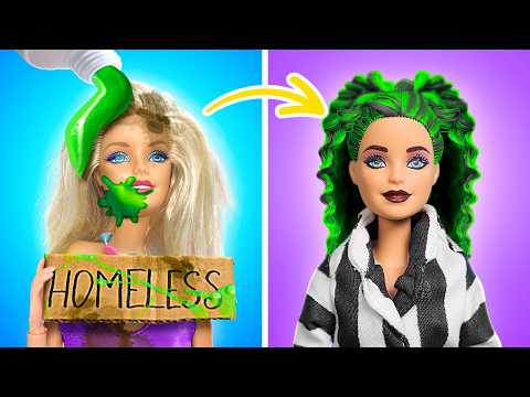 From Poor Barbie to Rich Beetlejuice Doll Makeover! Beauty Hacks by 123 GO!