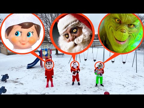 drone catches Santa vs Grinch vs Elf on the Shelf at haunted park (huge battle!)