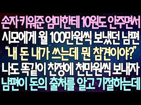 (반전 사연) 손자 키워준 엄마한테 10원도 안주면서 시모에게 월 100만원씩 보냈던 남편 나도 똑같이 친정에 천만원씩 보내자 남편이 돈의 출처를 알고 기절하는데 /사이다사연