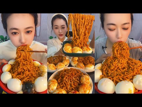 MUKBANG 먹방 EATING SPICY NOODLES and SOFT BOIL EGGS chewy sounds | ASMR | chinese foods 辣面鸡蛋