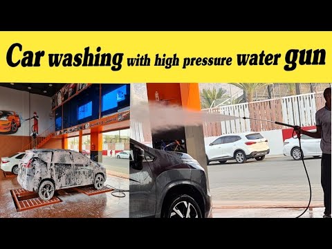 Car washing with high pressure water gun