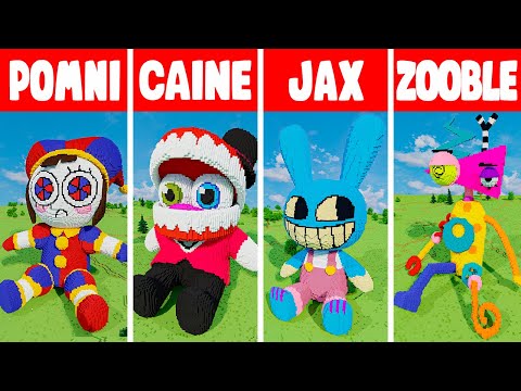 AMAZING DIGITAL CIRCUS Minecraft STATUE BUILD CHALLENGE - POMNI vs CAINE vs JAX vs ZOOBLE