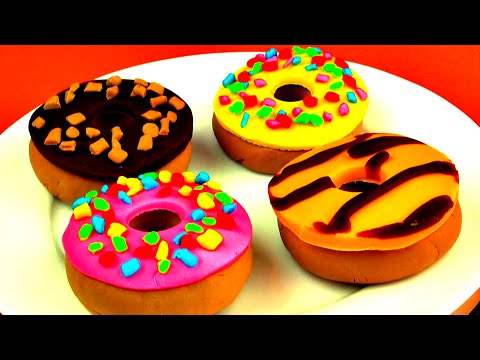 Donut Play-Doh Surprise Eggs Disney Frozen Shopkins Superman Smurfs Chocolate Dessert Toys FluffyJet