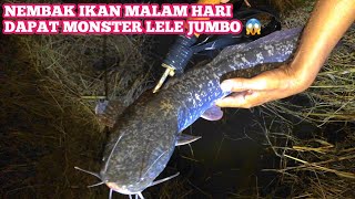 Nembak Ikan Malam Hari Dapat Ikan Monster Penunggu Parit Kecil 😱😱