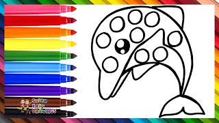 Draw and Color a Dolphin POP IT 🐬🔴🟠🟡🟢🔵🟣🌈 Drawings for Kids
